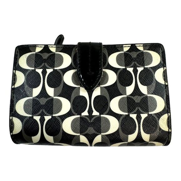 Coach Signature Black & White Accordion Wallet w/ Logo Clasp Multiple Card READ - Picture 6 of 8